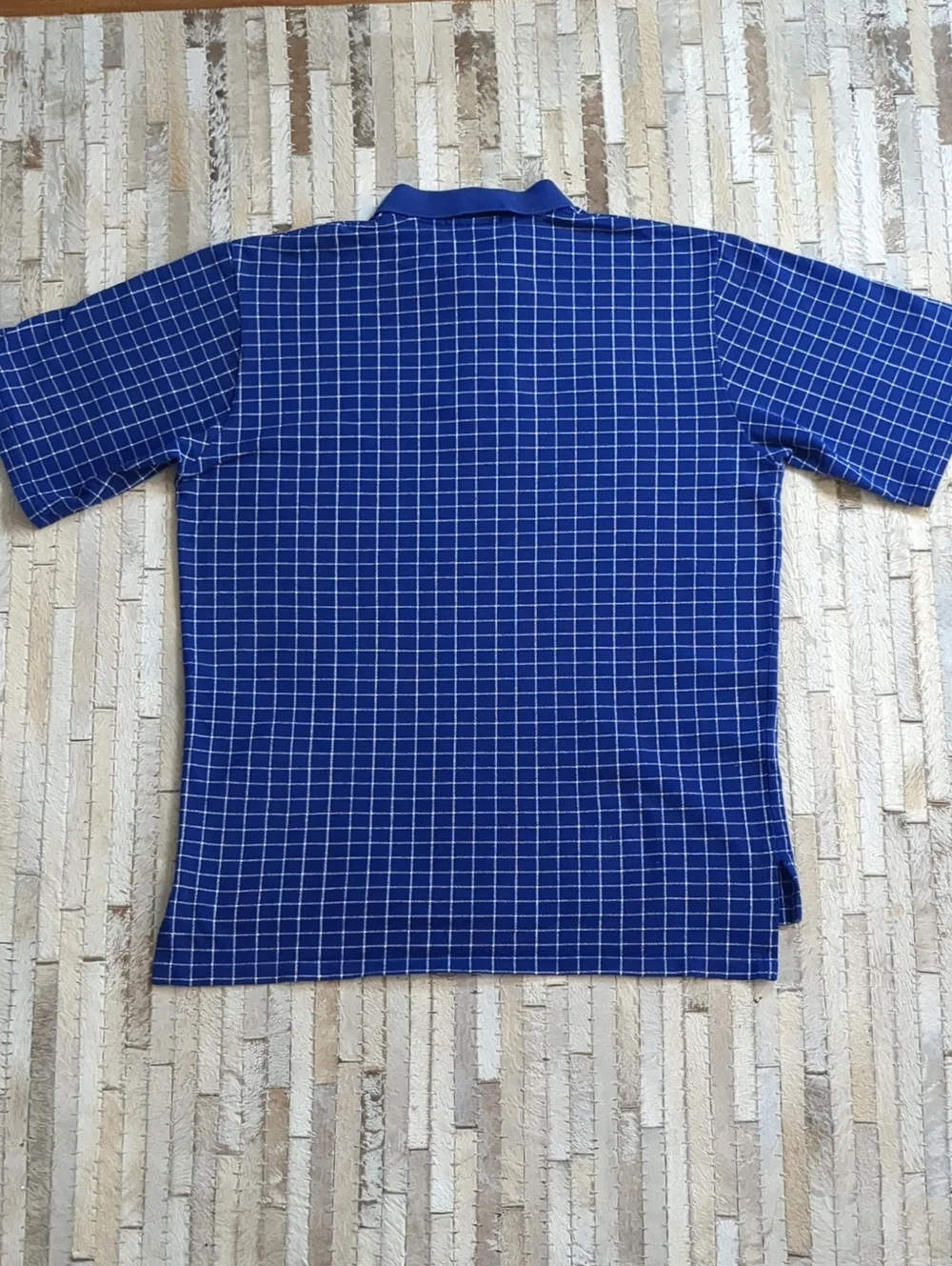 Polo Ralph Lauren Men's Vintage 90s Blue White Tron Grid Checkered Polo Shirt